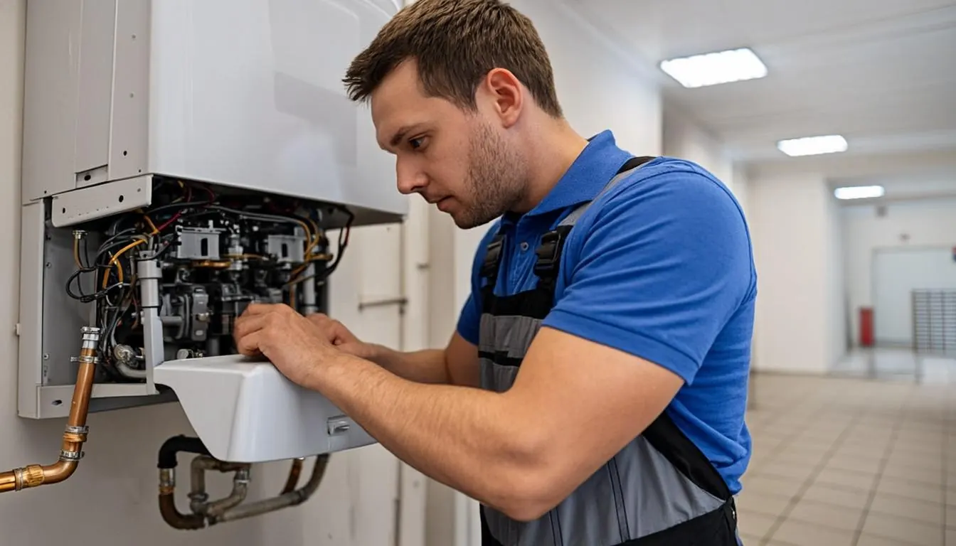 BC Home Service Red Seal heating technician repairing a gas furnace in an Abbotsford BC home