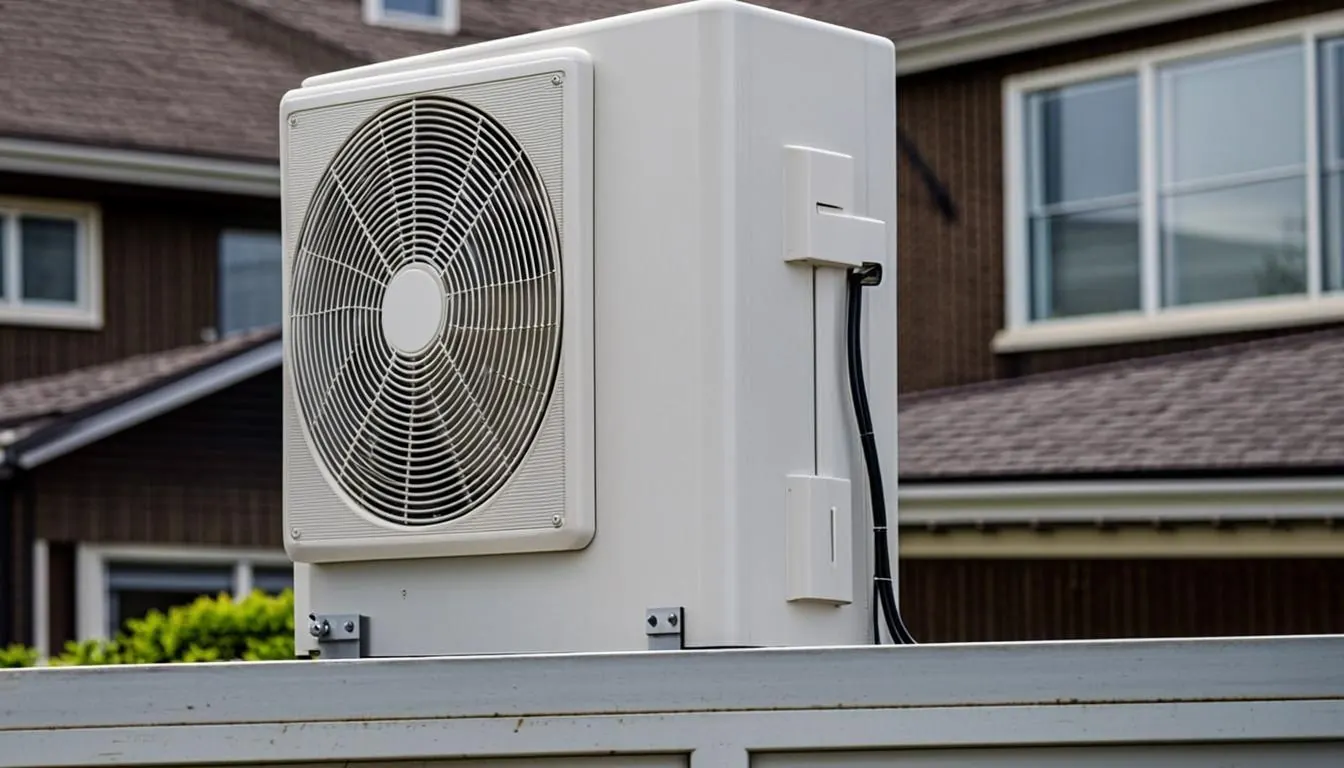 Cold-climate heat pump condenser installed beside a hillside home in Coquitlam BC